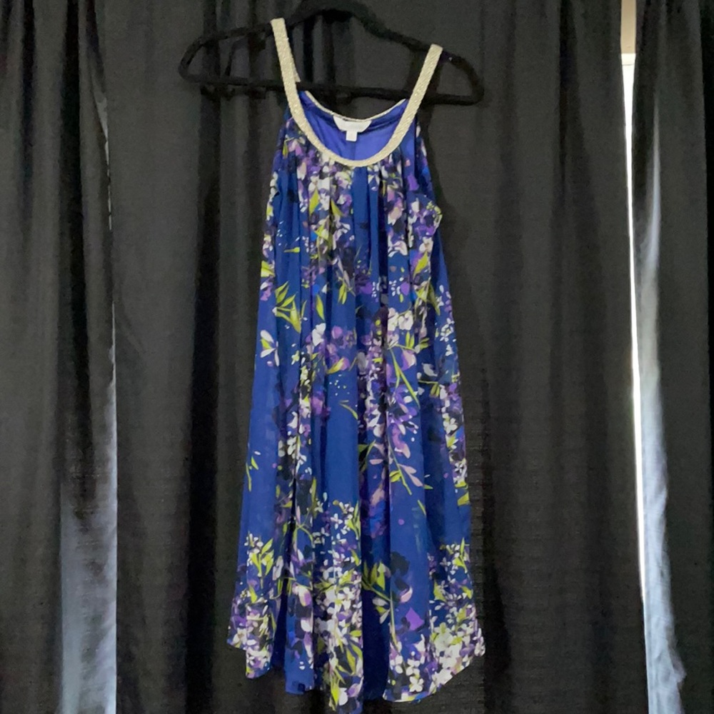 Floral Dress - navy, purple, gold, white and green